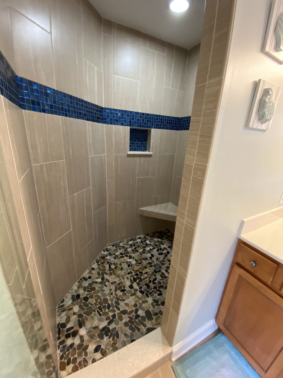 3rd Floor Master Bath walk-in tile shower in Front Bedroom