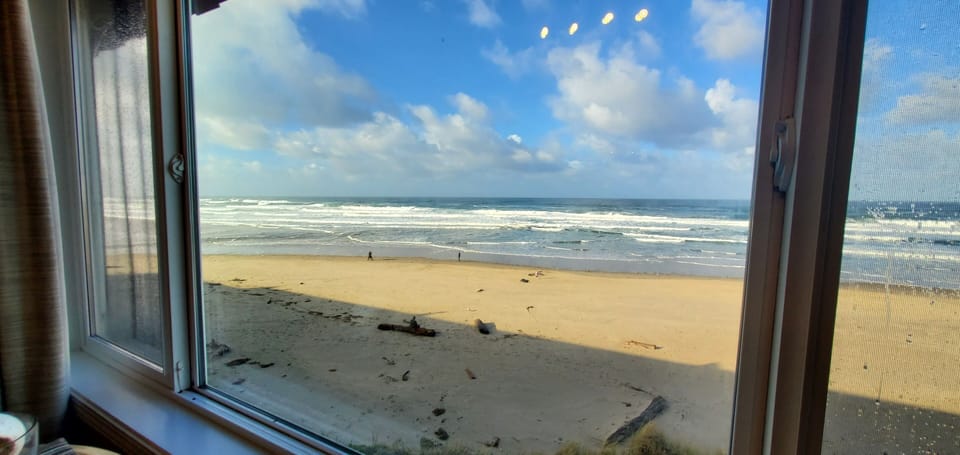 View from the table by the window to the beach