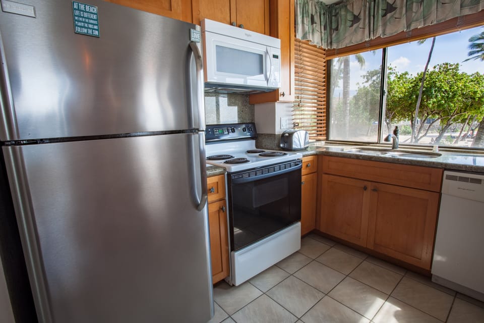 See the ocean and beach in the kitchen.