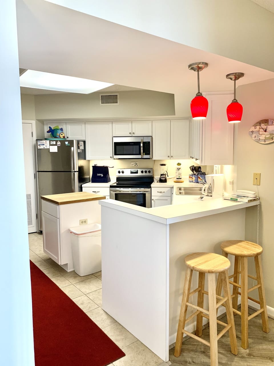 Updated kitchen with bar seating for two.