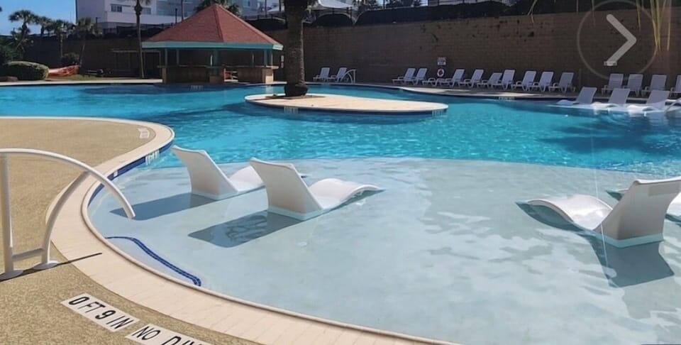 2 tanning shelves in newly redone  resort area, gazebo