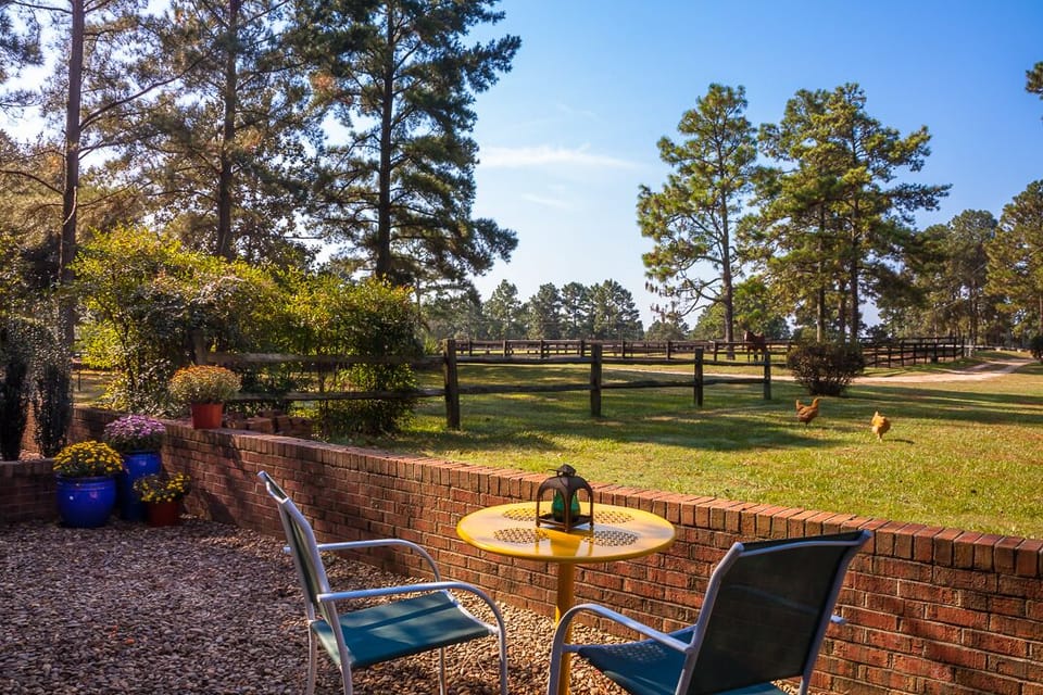 Enjoy relaxing on the B&B patio. Each suite has a table, chairs and umbrella 