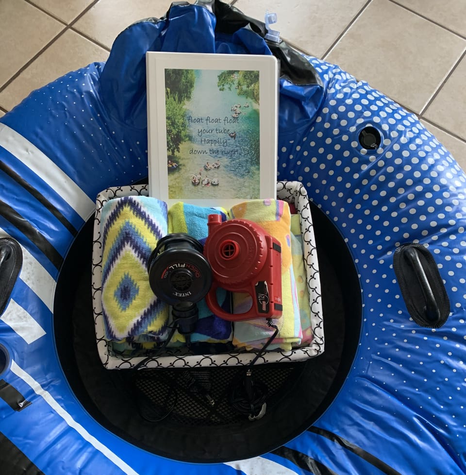 tubes, air pumps, floating guide, and pool towels are all provided