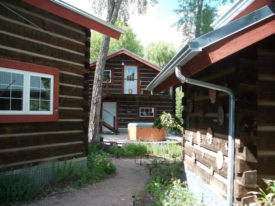 View of Studio Cabin and hot tub area