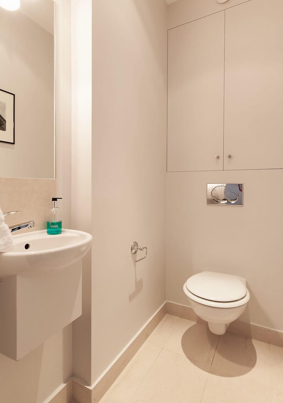 There is also a convenient half bath with a toilet and sink.
