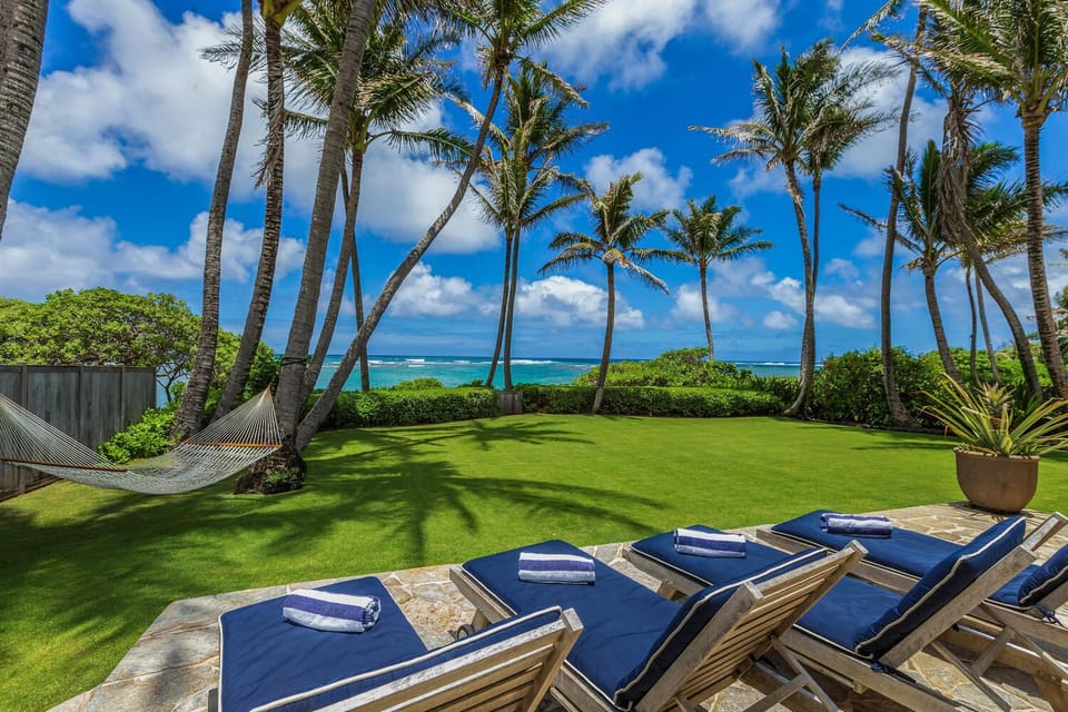 Your oceanfront lounge chairs and hammock