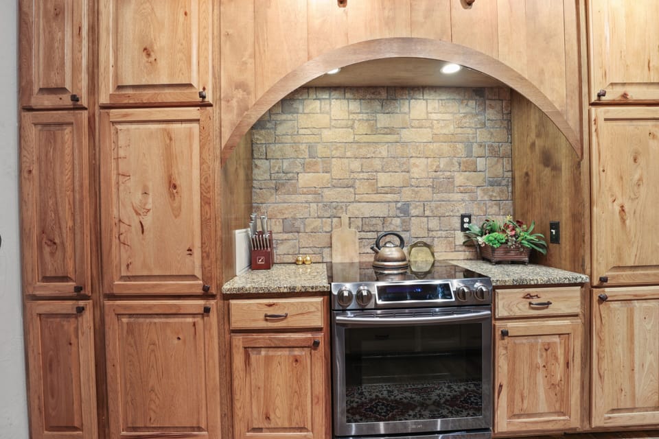 Custom hickory kitchen.Fiesta dishes,  convection oven.