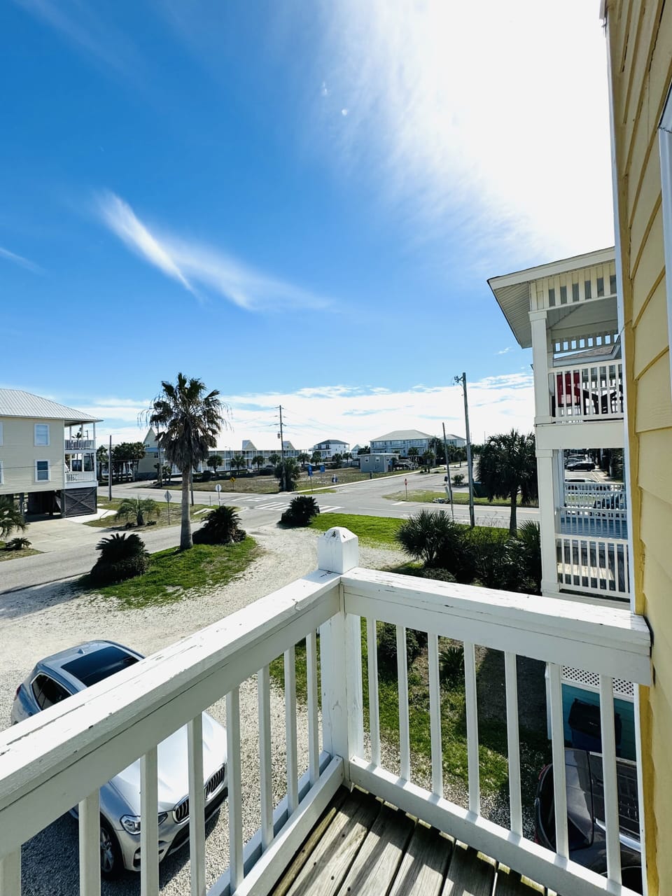 Front balcony view of public beach access.