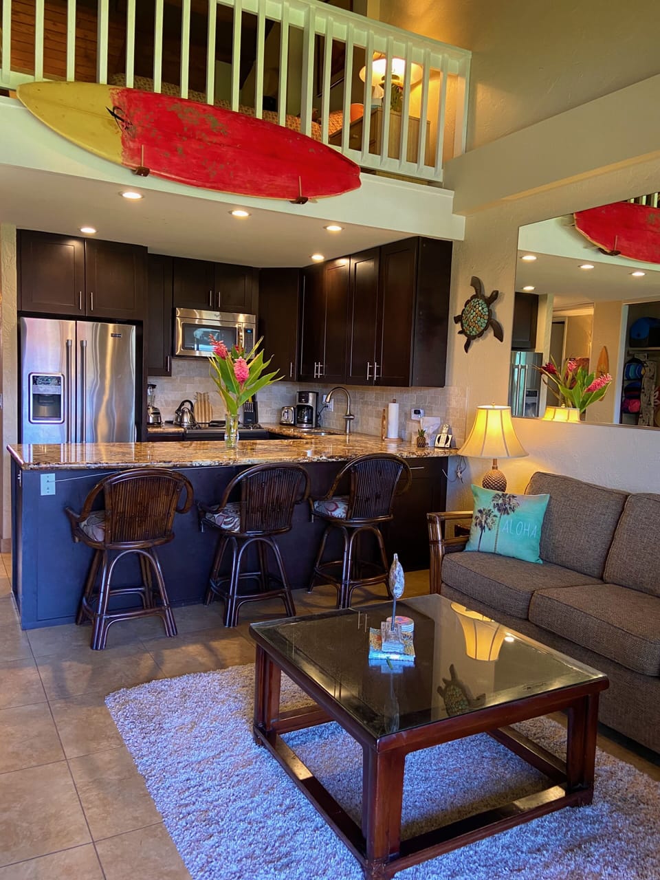 From greatroom looking into kitchen.  Oversized breakfastbar with seating for 3.