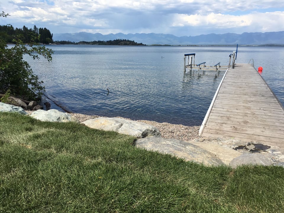 Boat dock with boat lift that holds a boat up to 7500lbs and a swim ladder