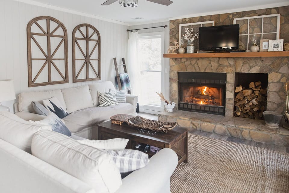 Cozy living room for relaxing by the fireplace or watching a movie