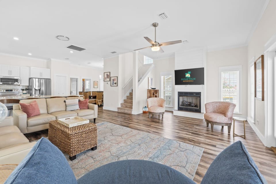 The beautiful living area is a great place to gather after a day at the beach!