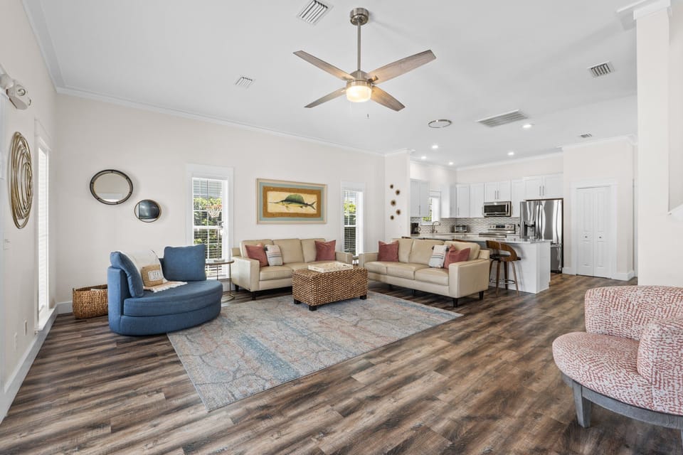 Spacious living area is open to the kitchen.