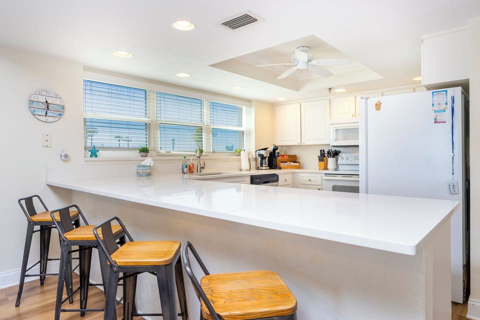 Updated kitchen with wide selection of large and small appliances.