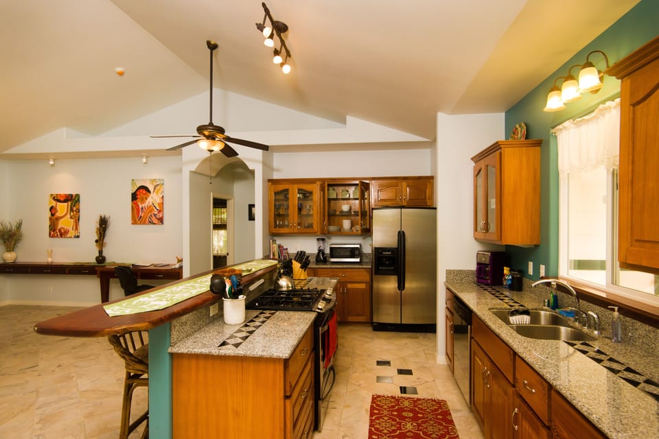 Kitchen has everything you could need, open layout