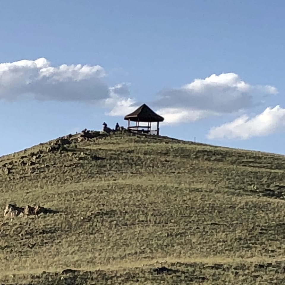 Hike to the gazebo-a Granby Ranch landmark and visible from our balcony.