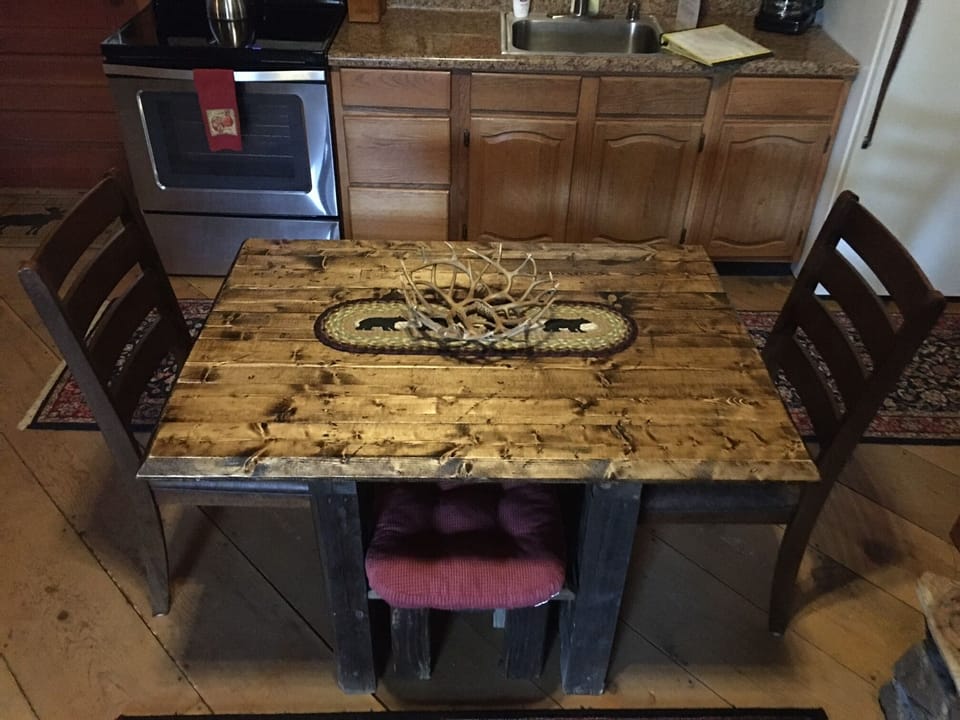 Rustic kitchen table with benches
