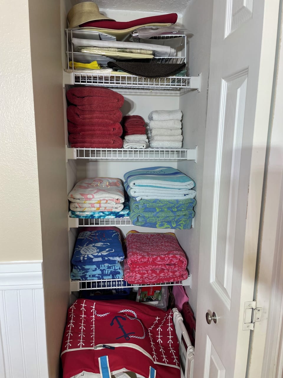 Linen closet Beach Towels, coolers and beach bag All the hard to pack stuff