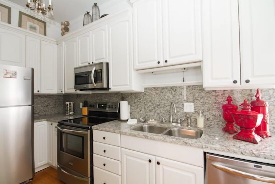 Kitchen was renovated with granite counters & stainless steel appliances