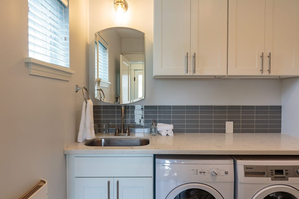 Brand new washer/dryer. Large counter space and cabinets for extra storage.
