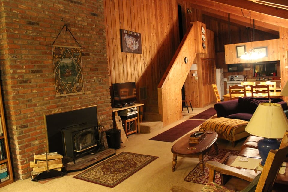Living room with wood stove.