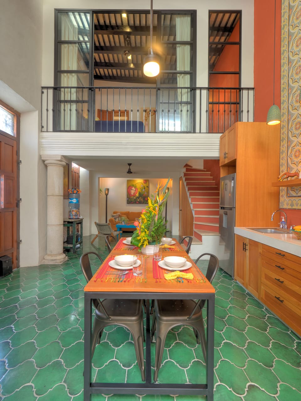 The loft-style architecture is unique.