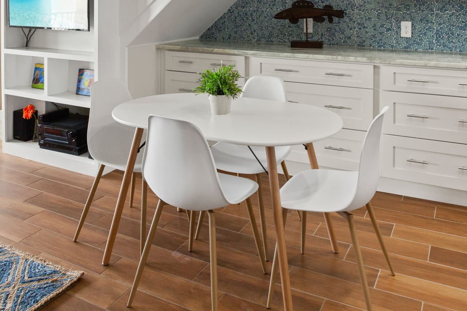 New mid-century dining table & chairs.