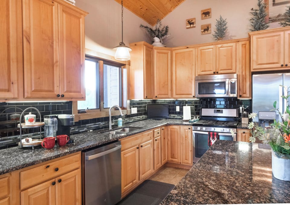 Kitchen is fully stocked with pots, pans, crock pot, blender, griddle, etc
