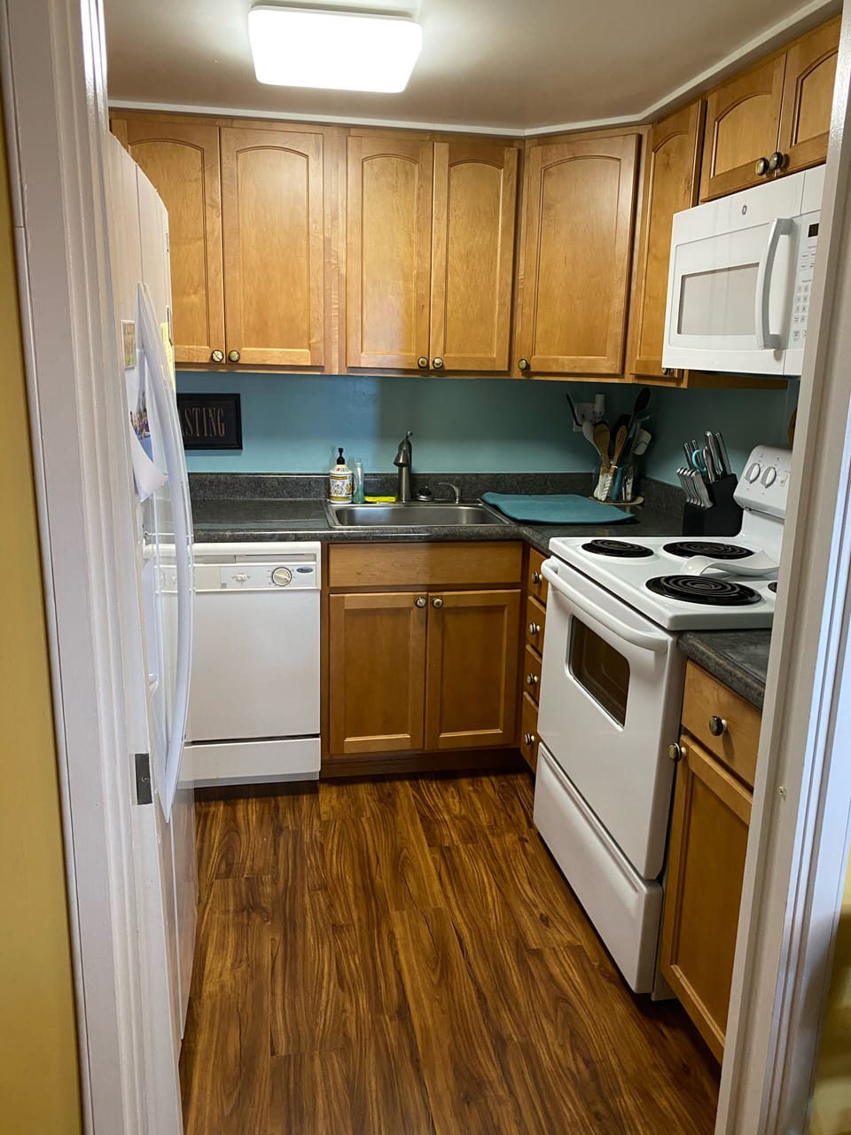 Brand new vinyl flooring and refrigerator 