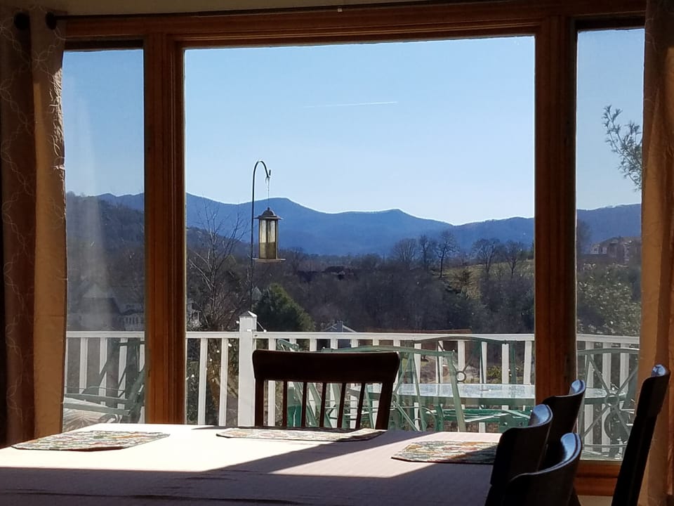 Clear beautiful Blue Ridge Mountain view from dining room.
