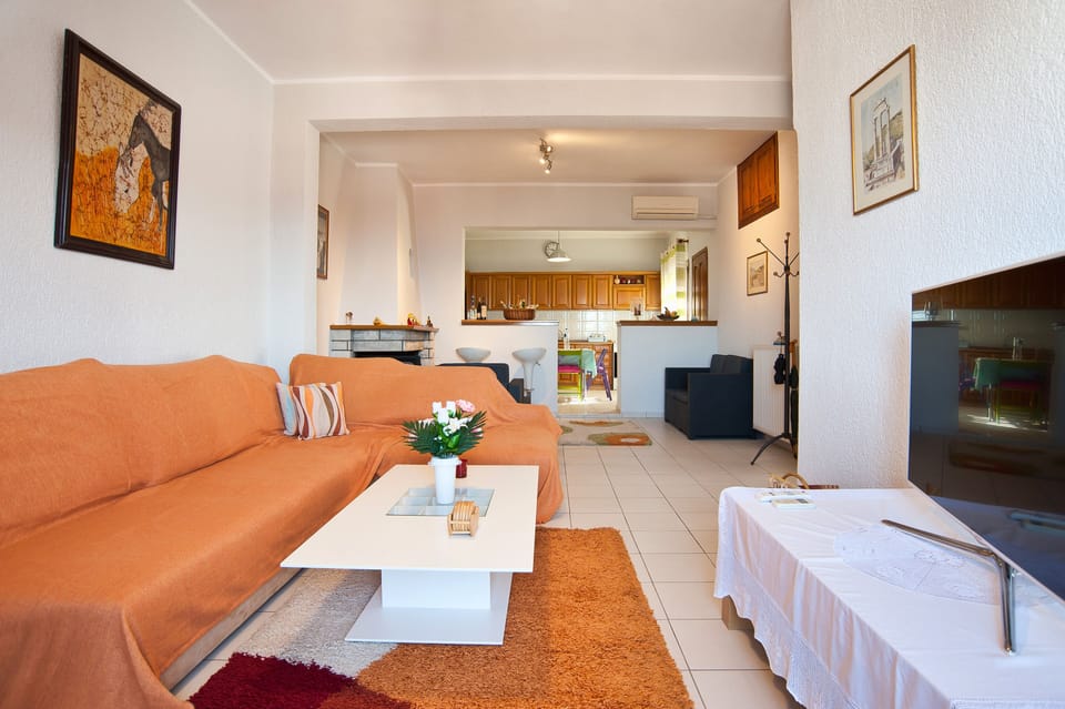 Huge open space with living room, fireplace, kitchen and dining!
