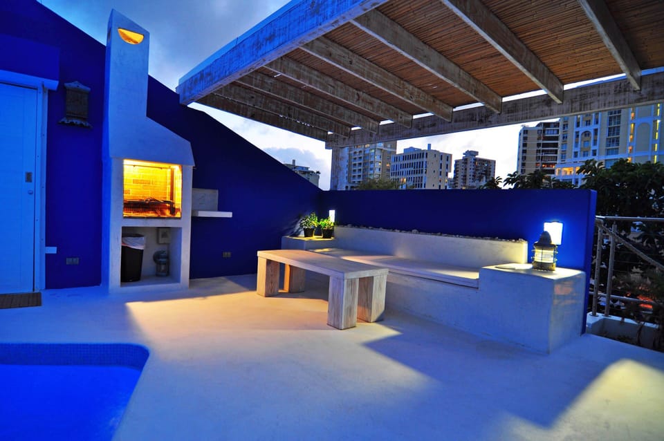 Top roof pool at sunset