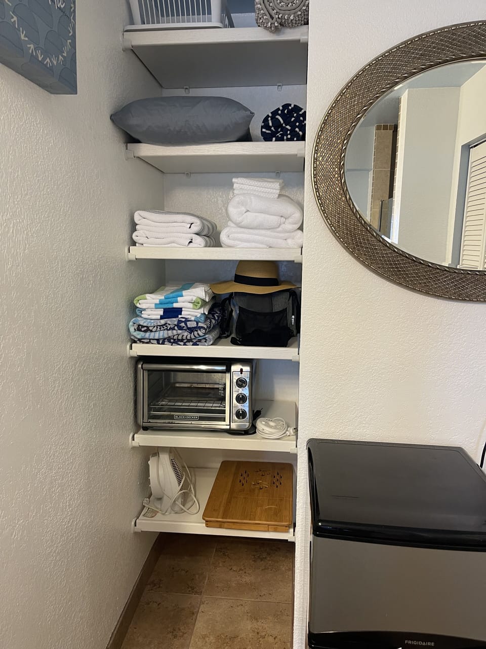 3 Types of towels, cooler for beach, 5th pillow, extra blanket, etc