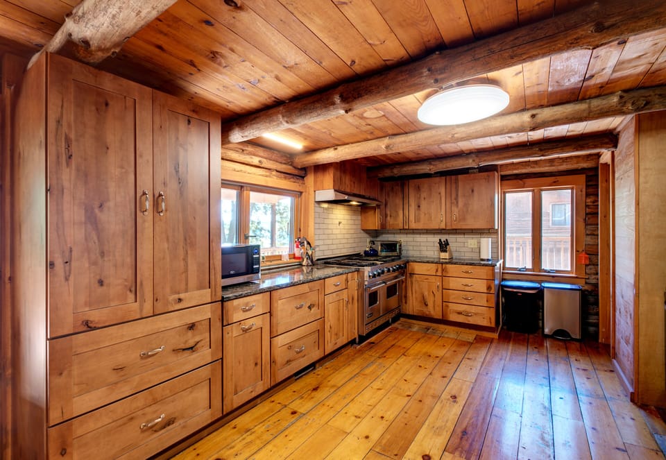 Our chef's kitchen, fully remodeled in 2015, is spacious and well-stocked.