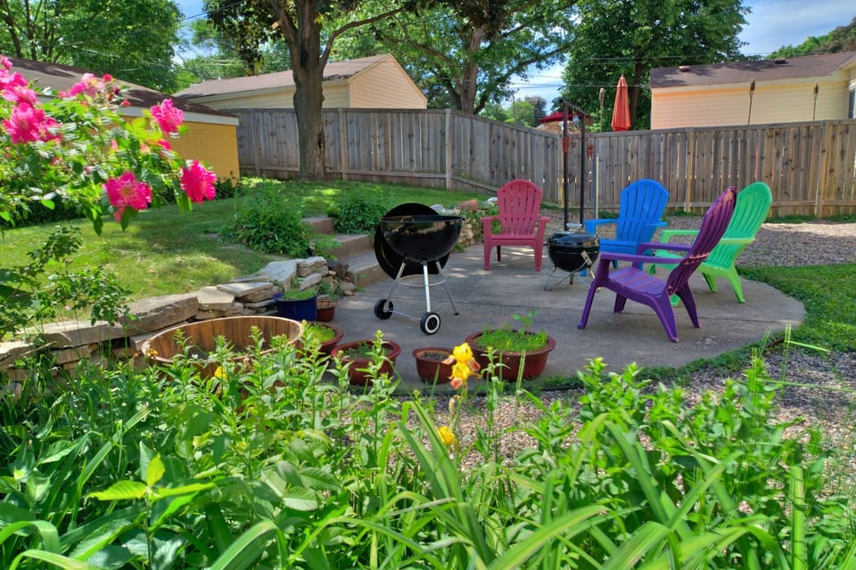 Backyard is well landscaped complete with gas BBQ and fire pit 