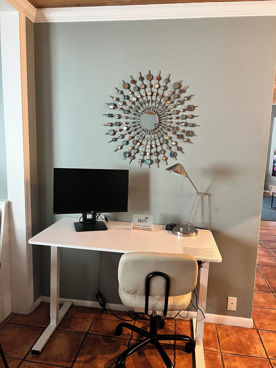 Desk & chair make for a nice office space just in case you have to check email.