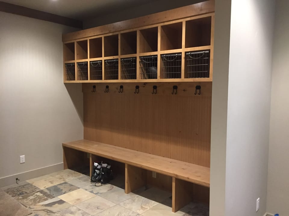 Mud Room with space for coats and gear.  Separate Ski/Snowboard storage