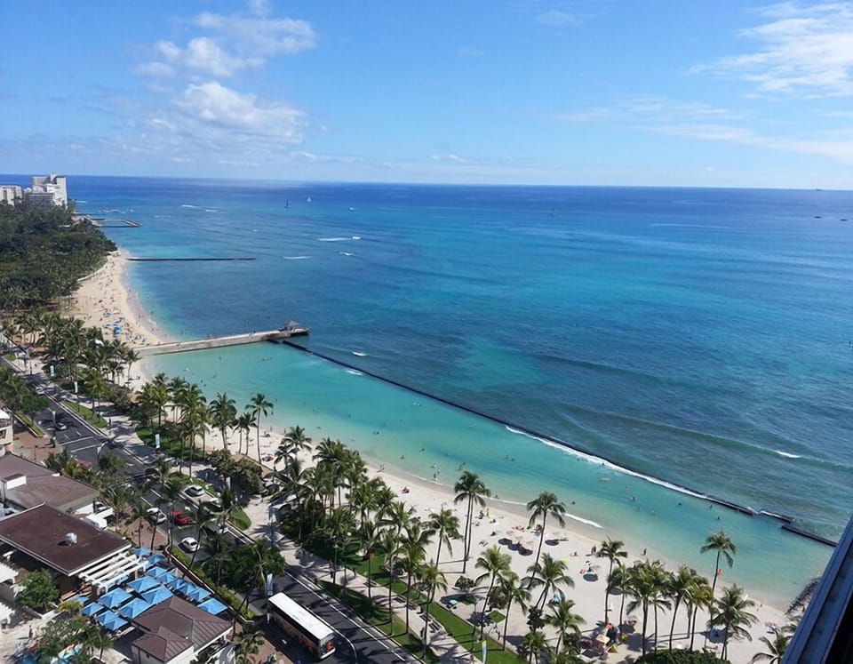 Gorgeous ocean and Diamond Head view from bedroom, lanai and living room. 