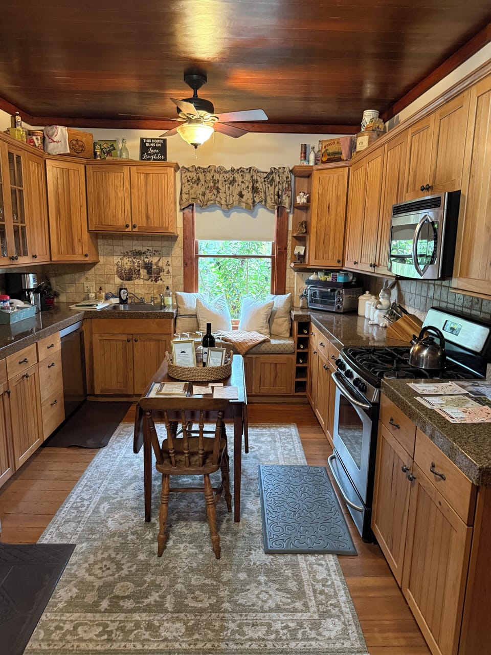 This kitchen is loaded with pot, pans etc. You will find every gadget.