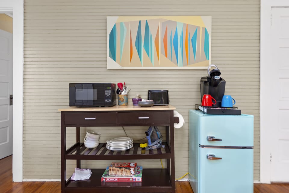 Fridge, coffee maker, toaster and microwave