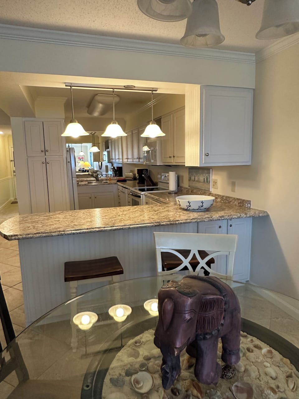 View of kitchen from dining room