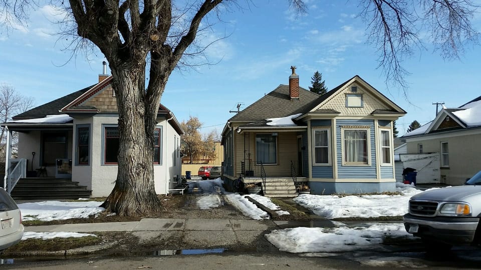 View down your driveway between 108 (left) and 110(right) S., Bozeman