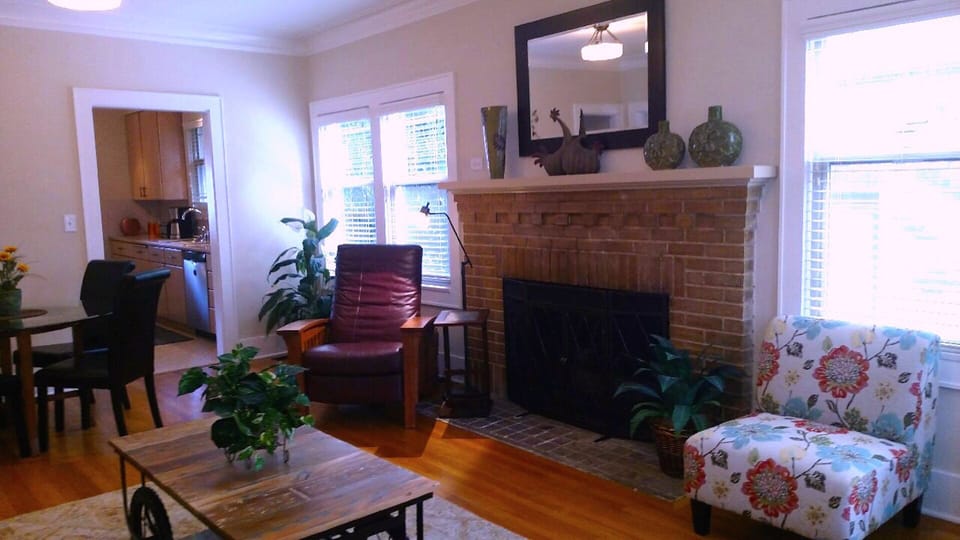 Large open design living area with gas fireplace