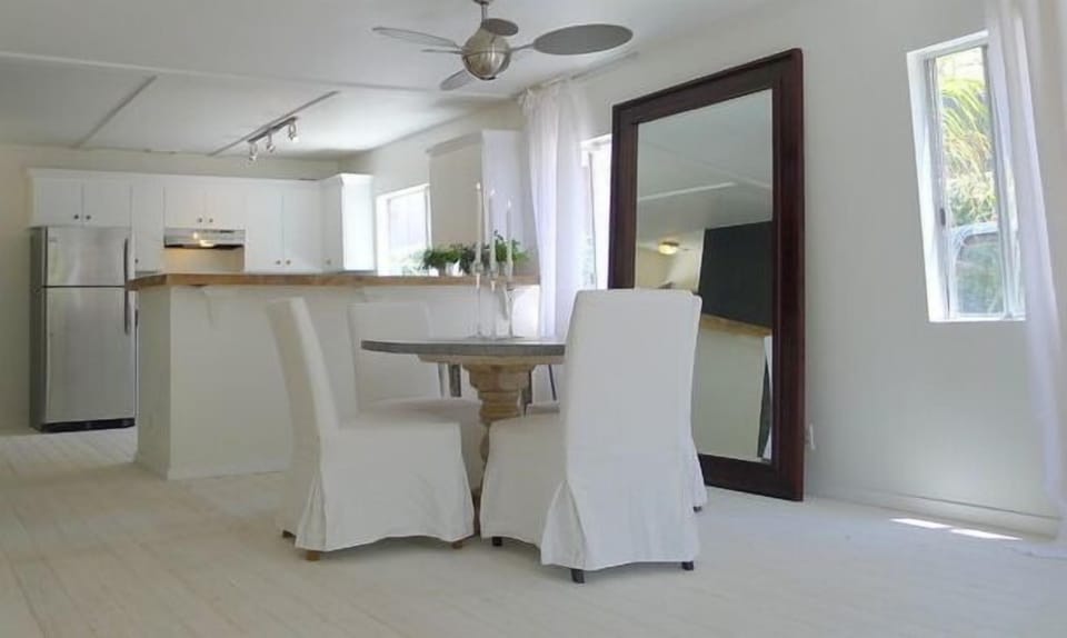 Custom zinc dinner table, seats 6
(only 4 chairs shown, other 2 placed around)