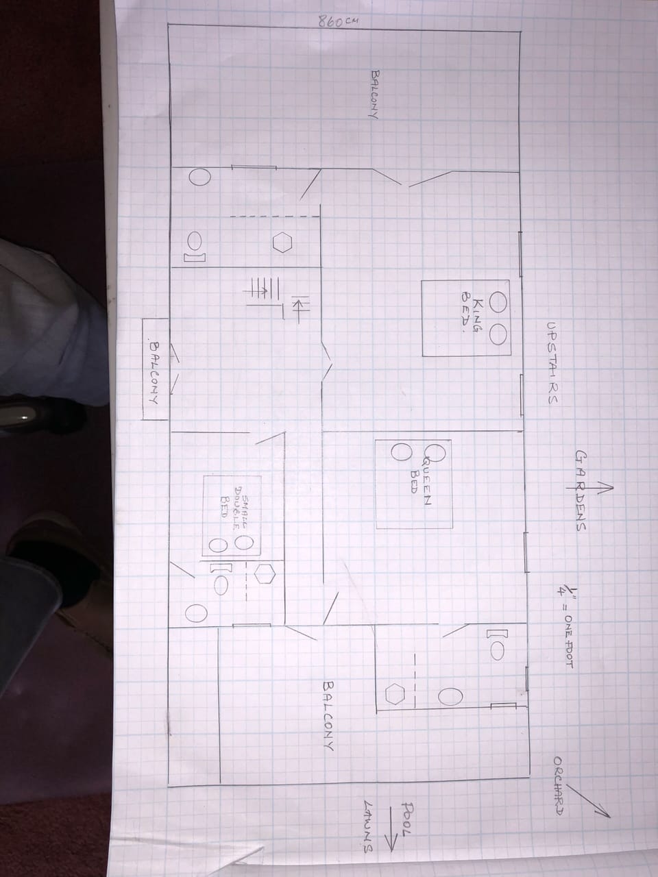 Up stairs bedrooms and balconies layout.