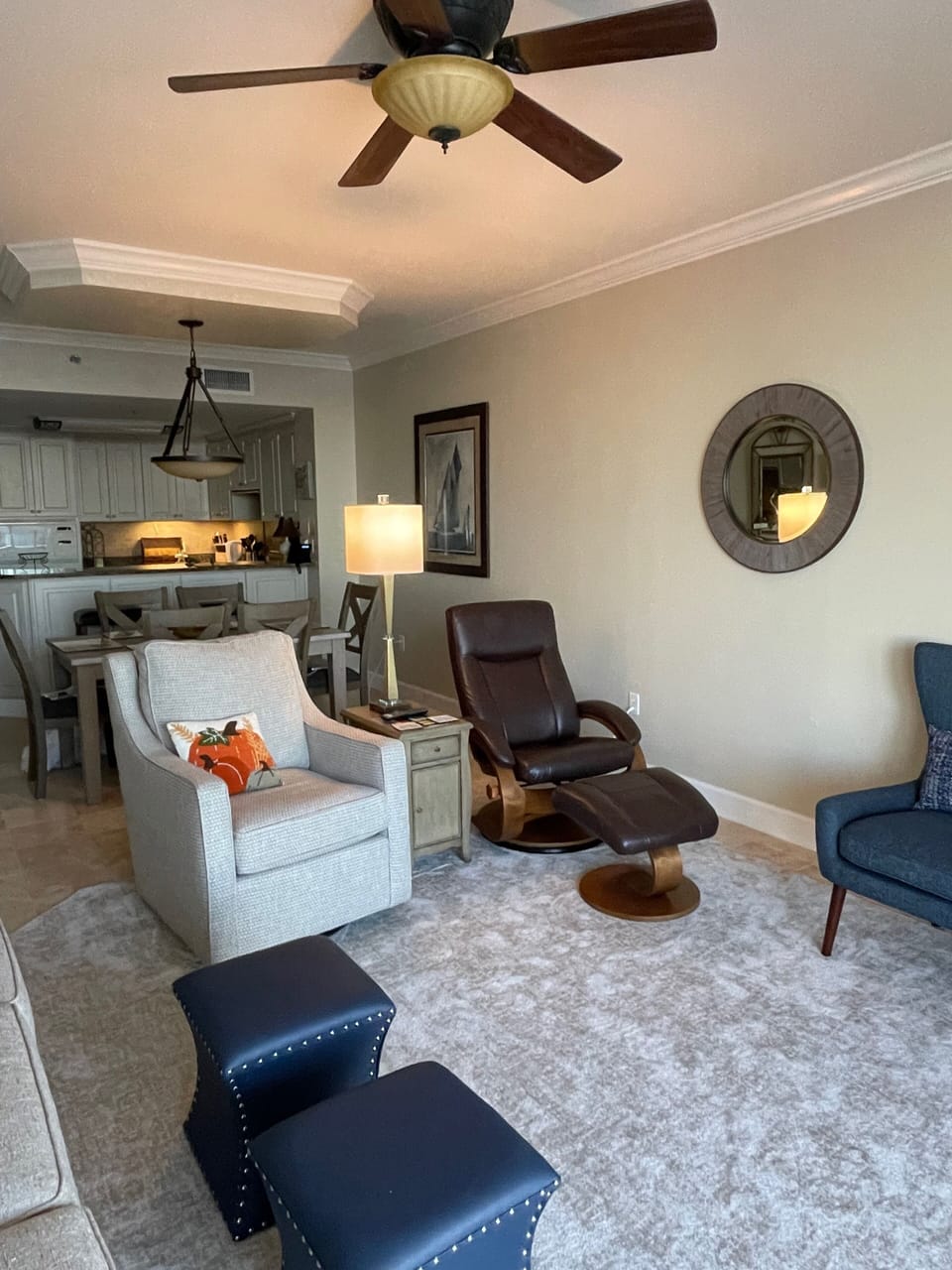 Looking back to dining area. Note European reclining/swivel lounger.