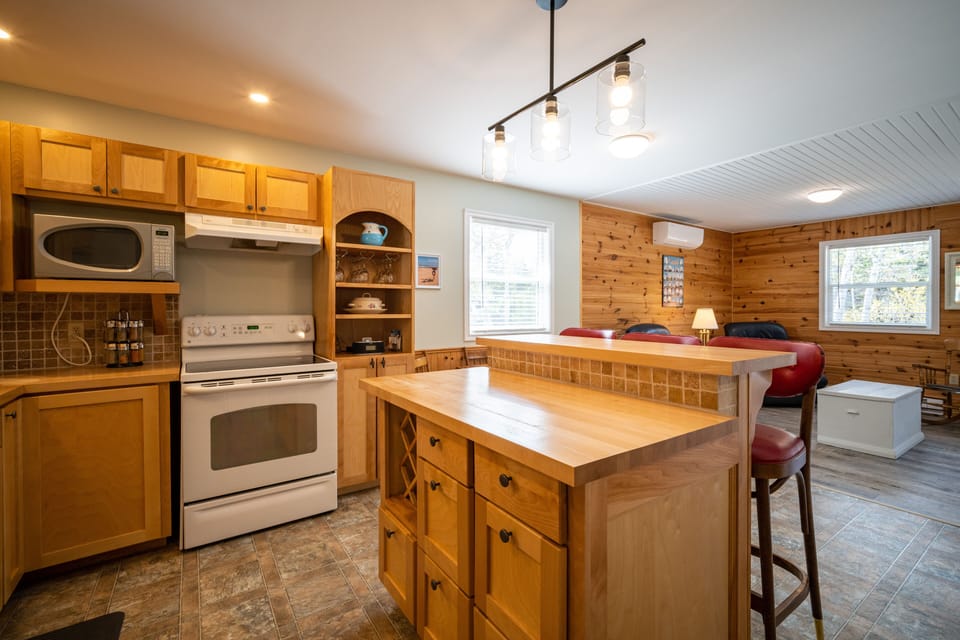 Kitchen with flat top stove
