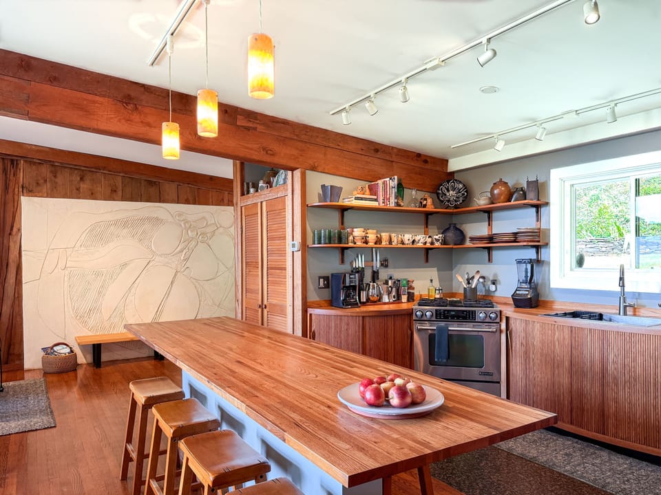 The kitchen designed by Doug Sigler has tamboured cabinets. Outfitted with almost anything you need to cook a meal, making meals has never been easier.