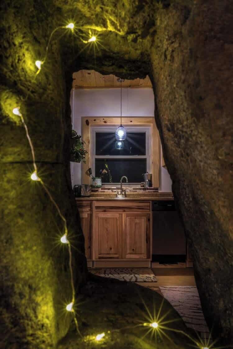 Stone Alcove view of Kitchen