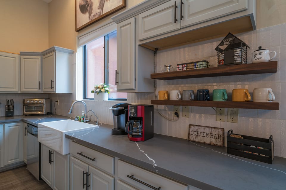 We offer a coffee bar with Keurig coffee pods, sugar, and cream. 